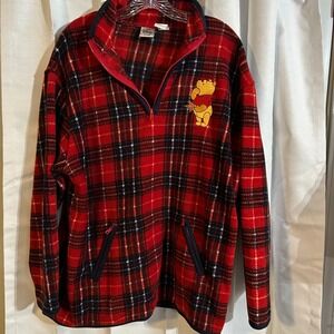 VTG 90's Disney Store Winnie the Pooh Plaid Fleece 1/4 Zip Pullover‎ Large